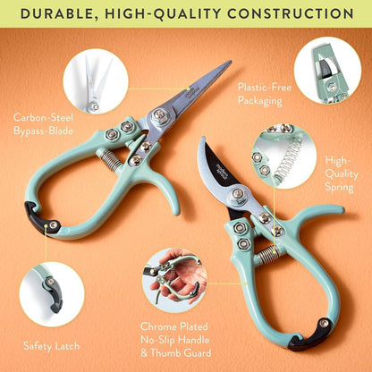 Modern Sprout Hand Pruners & Shears Set with Blister Pack - Lightweight Gardening Tools with Easy