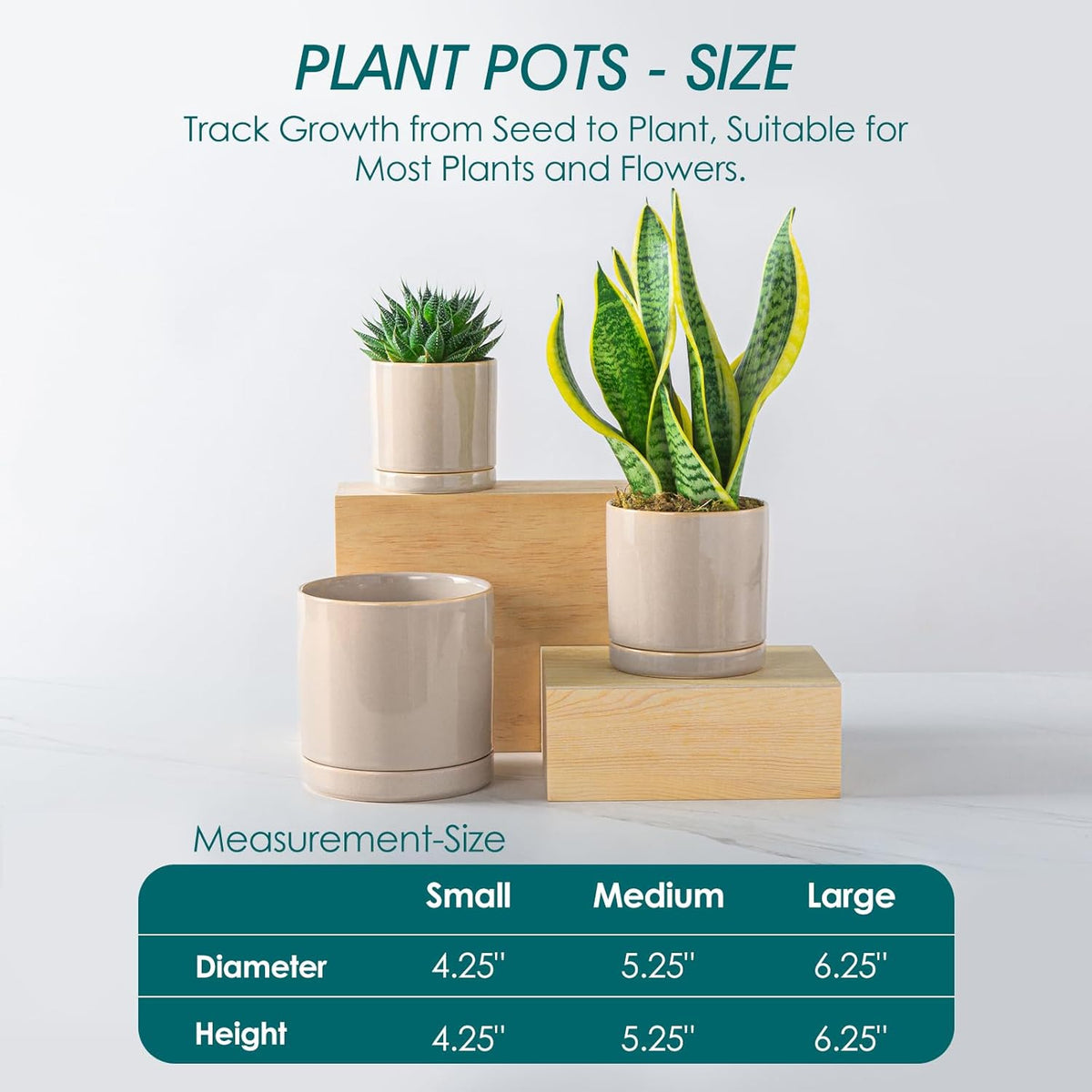 vancasso Ceramic Plant Pots, 3 Piece Planters for Indoor Plants, 4.25+5.25+6.25 Inch Flower Pots