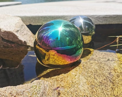 Rainbow Gazing Globe Mirror Ball in Stainless Steel, Shiny Hollow Sphere Sparkling Housewarming