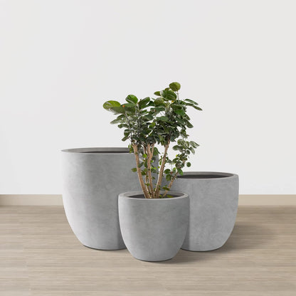 Kante 18",14",10" Dia Concrete Round Planters (Set of 3), Outdoor Indoor Large Planter Pots with
