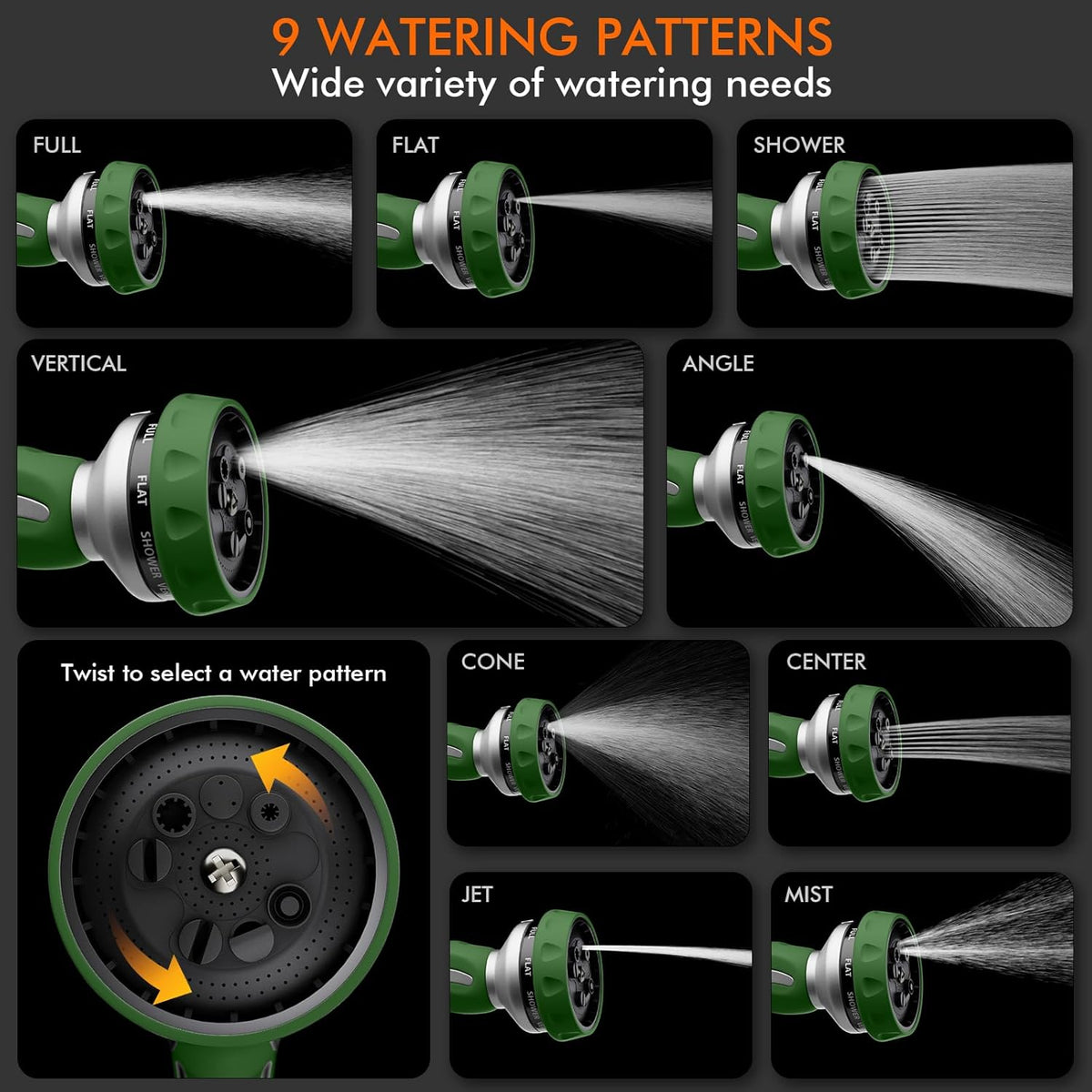 RESTMO Hose Nozzle Heavy Duty, Metal Water Hose Sprayer for Garden, 9 Spray Patterns | High