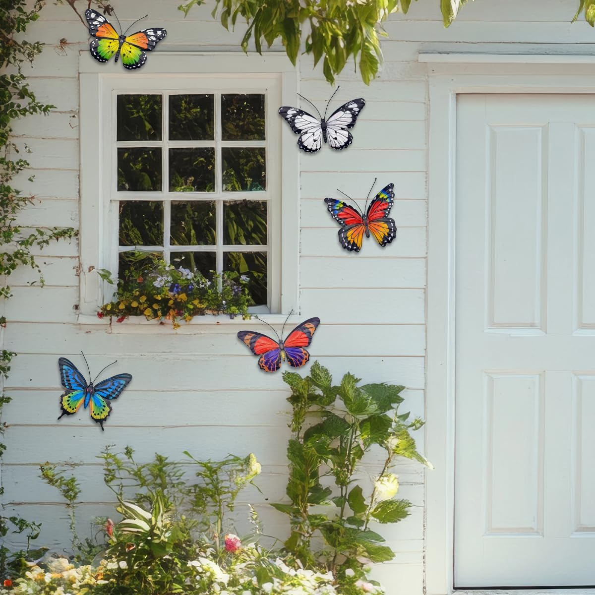 EOORAU Metal Butterfly Wall Art Outdoor Decor - 5 Pack Metal Butterflies Wall Sculpture Hanging