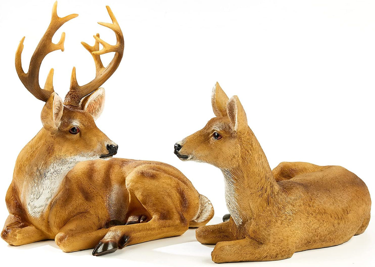 JHVYF Adorable Deer Statue Decor for Garden Yard Buck & Doe Lying Outdoor Sculptures for Home Decor