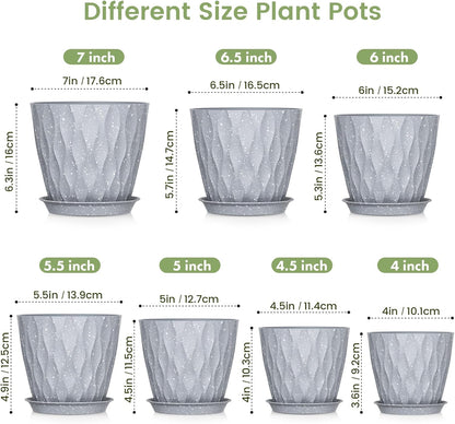 7/6.5/6/5.5/5/4.5/4 inch Plant Pots for Indoor Outdoor Plants, 7 Pack Thick Flower Pots with