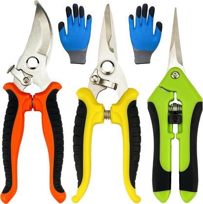 Pruning Shears, 4 Pack Garden Shears with Gardening gloves, Clippers Handheld, Stainless Steel