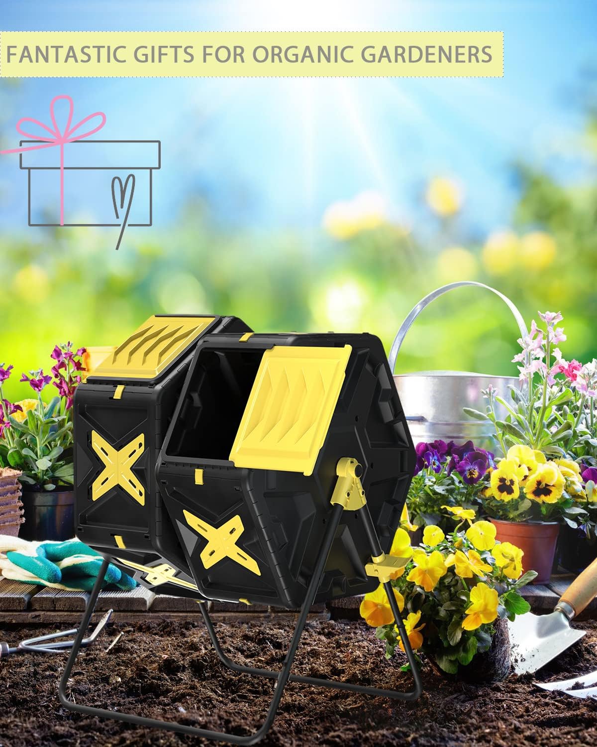 Compost Bin Outdoor - 2 X 18.5 Gal Dual Chamber Compost Tumbler,BPA Free Outdoor Rotating Composter