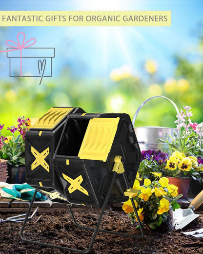 Compost Bin Outdoor - 2 X 18.5 Gal Dual Chamber Compost Tumbler,BPA Free Outdoor Rotating Composter