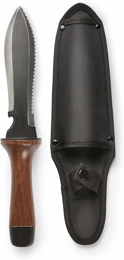 Hori Hori Garden Knife, Traditional Japanese Weeding Tool with ergonomic wooden handle. Large