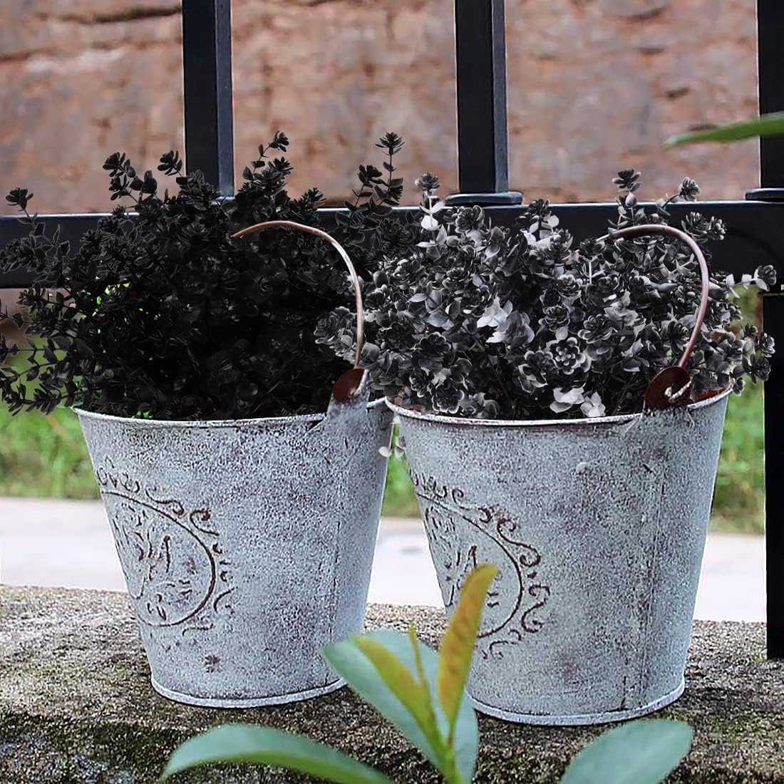 RECUTMS Black Artificial Flowers, 12 Pcs Fake Outdoor UV Resistant Plants Faux Plastic Greenery