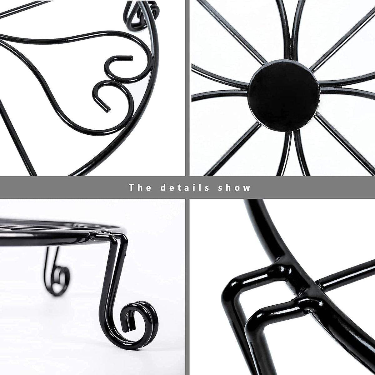 2 packs 12" Black Metal Plant Stands Heavy Duty Plants Holder Outdoor Indoor, Round Wrought Iron