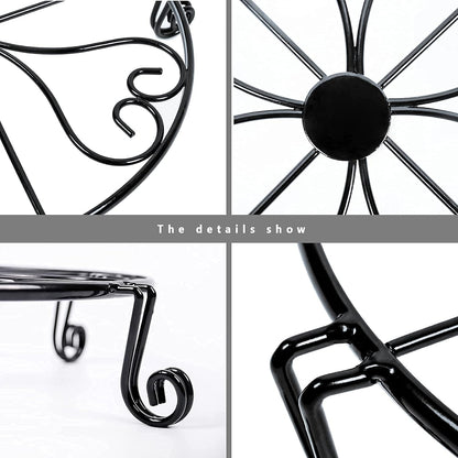 2 packs 12" Black Metal Plant Stands Heavy Duty Plants Holder Outdoor Indoor, Round Wrought Iron