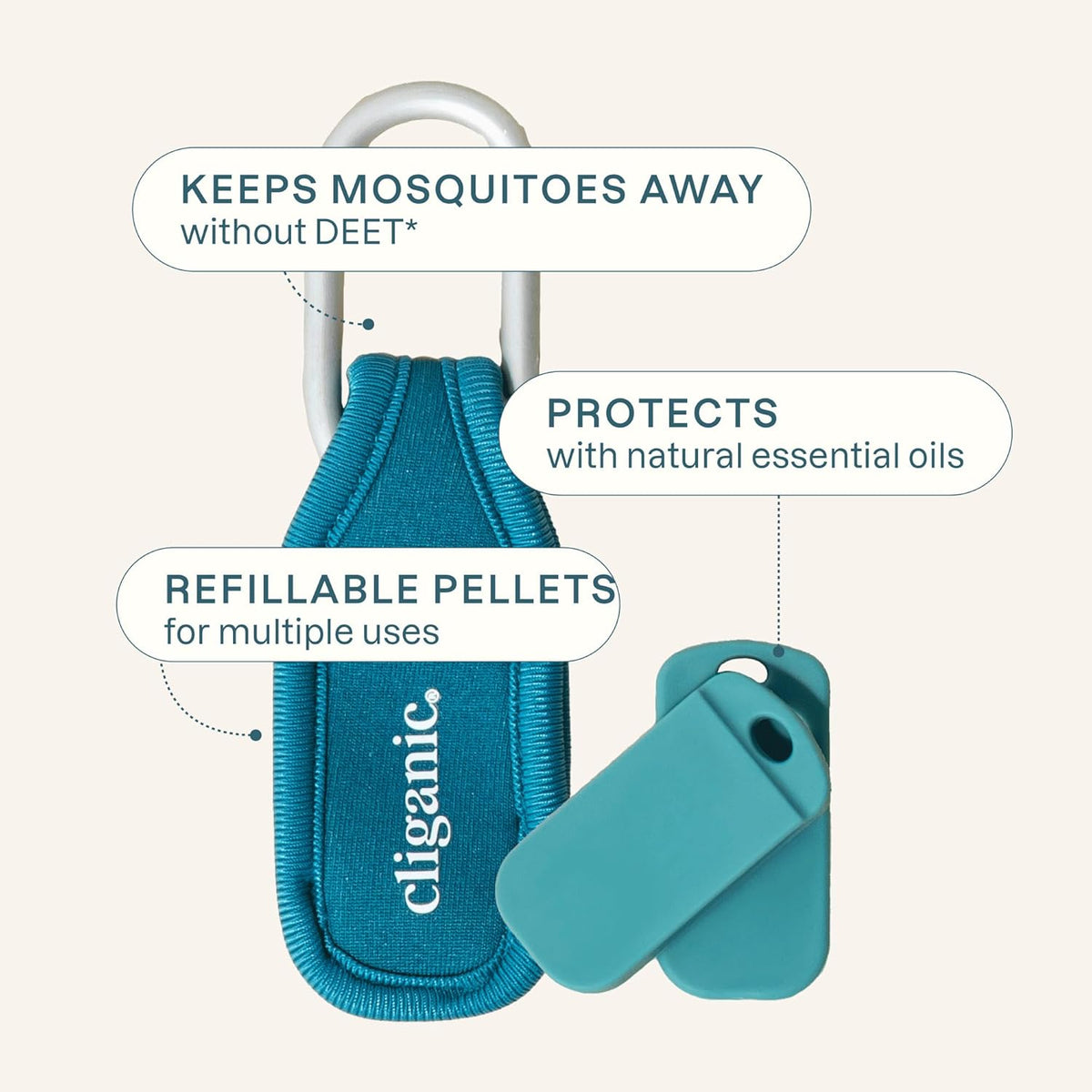 Cliganic Mosquito Repellent Pack (1 Clip + 2 Refill Pellets) - Natural DEET-Free, Essential Oil