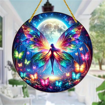 Butterfly Stained Suncatchers for Windows Forest Moon Fairy Hanging Stained Acrylic Panels, Kitchen