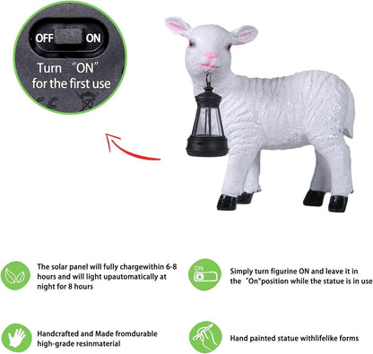 Sheep Figurines - Solar Powered White Lamb Decor, Weather-Resistant Resin Garden Statue