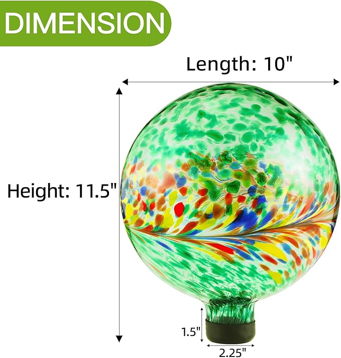 VOREEN 10-Inch Glass Gazing Ball, Outdoor Gazing Globe, Handmade Reflective Ball Yard Decoration