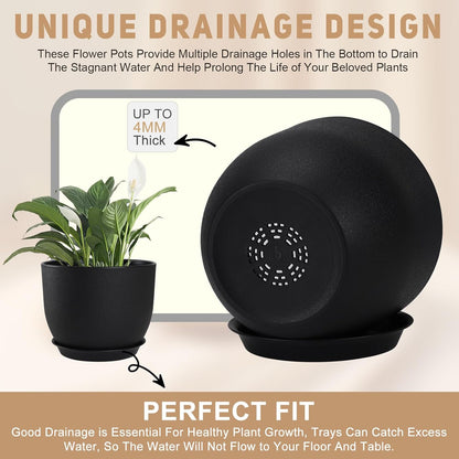 Plant Pots 10/9/8/7.5/7 inch Set of 5,Flower Pots with Multi Mesh Drainage Holes, Large Planters