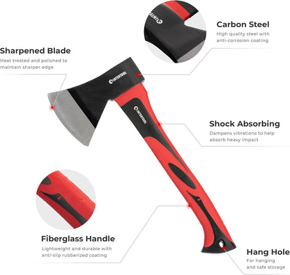 INTERTOOL 15” Camping Hatchet Axe – Compact Wood Splitting Tool with Fiberglass Shock-Resistant