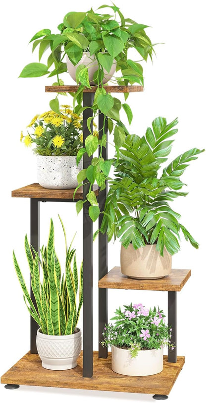 LASZOLA Black 4 Tiered Wood Plant Stand Indoor for Large Heavy Duty Planter, Sturdy Multi Level