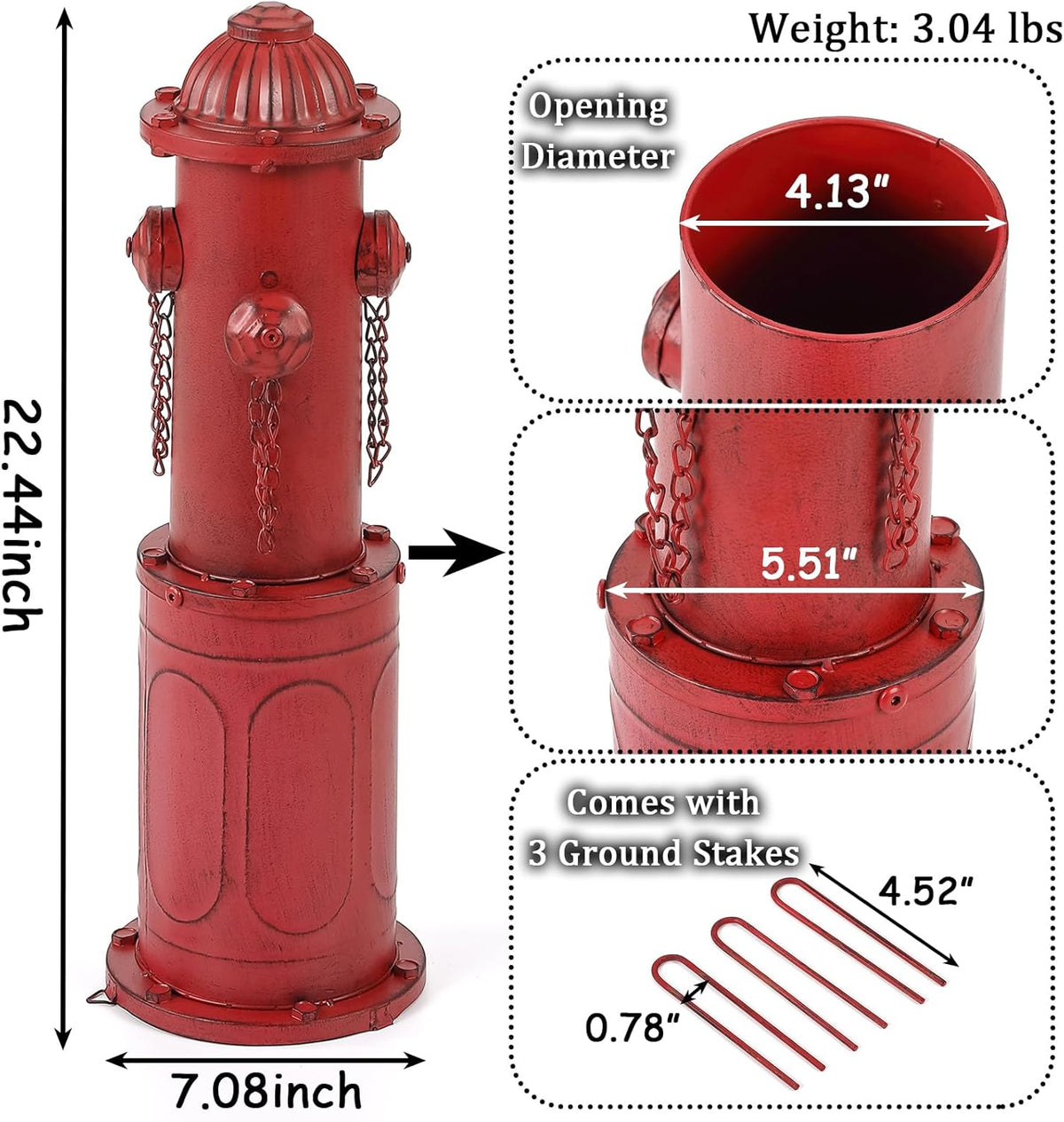 Dog Fire Hydrant Pee Post, 22.4" H Fake Fire Hydrant for Dogs to Pee on, Red Metal Dog Pee Post for