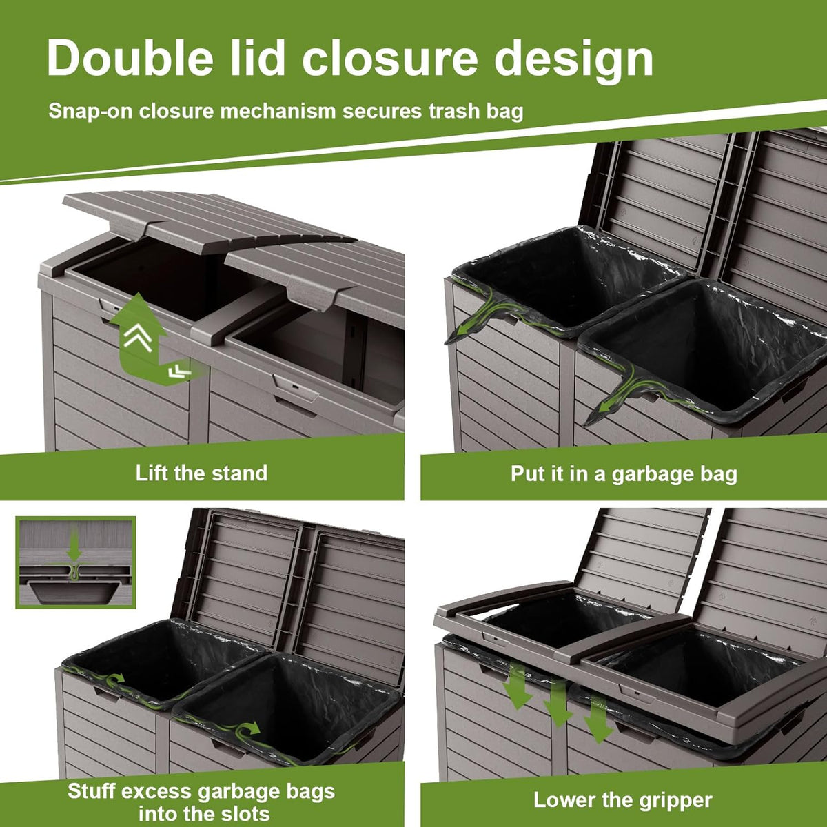 62 Gallon Outdoor Trash Can with Tiered Lid and Drip Tray,Waterproof Resin Waste Bin