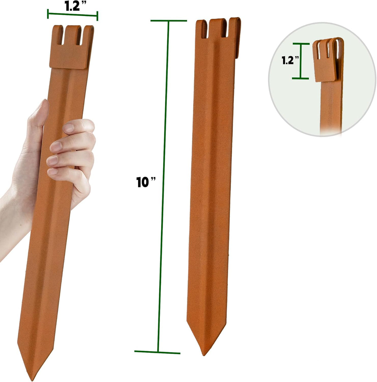 20PCS Brown 10in Hollow-Carved Metal Landscape Edging Stakes,Galvanized Steel Stakes for Corrugated