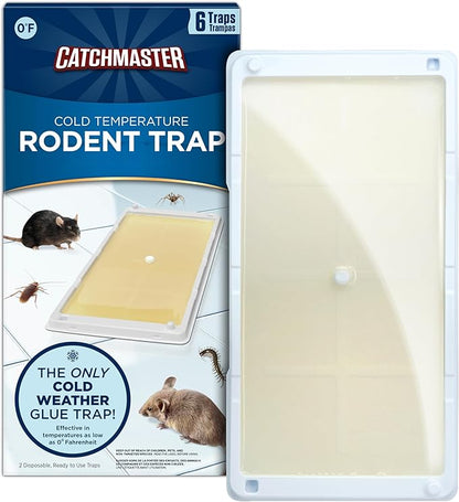 Catchmaster Freeze Resistant Glue Traps 6PK Mouse Traps Indoor for Home, Pest Control Tray for