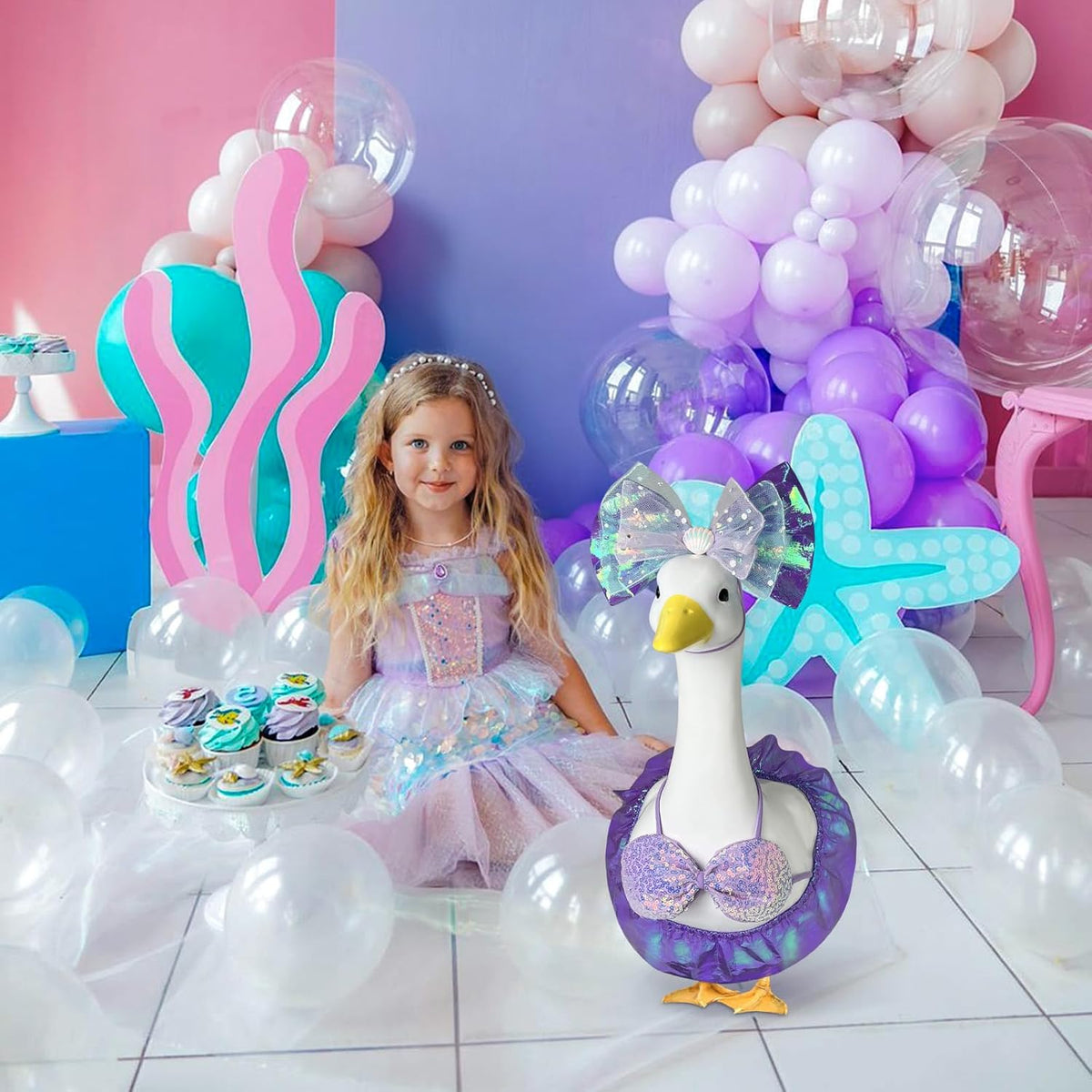 Mermaid Goose Outfit, 23-inch Halloween Porch Goose Outfit. Cute Goose Clothes for Cement Goose