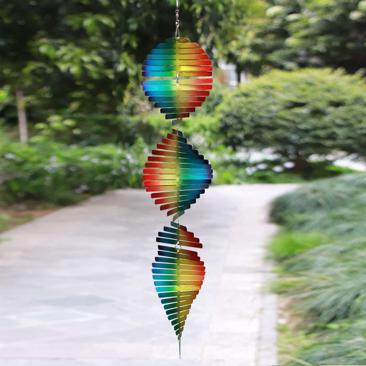 SPRING SONG Rainbow Helix Kinetic Wind Spinner for Yard and Garden Wind Spinner Outdoor Stainless