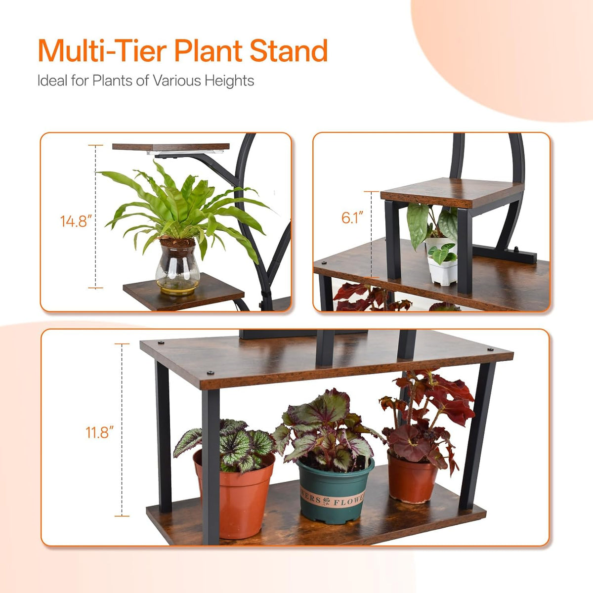 Bstrip 63 Inch Plant Stand with Grow Light, 10-Tier Plant Shelf for Indoor Plants, Decor Tree