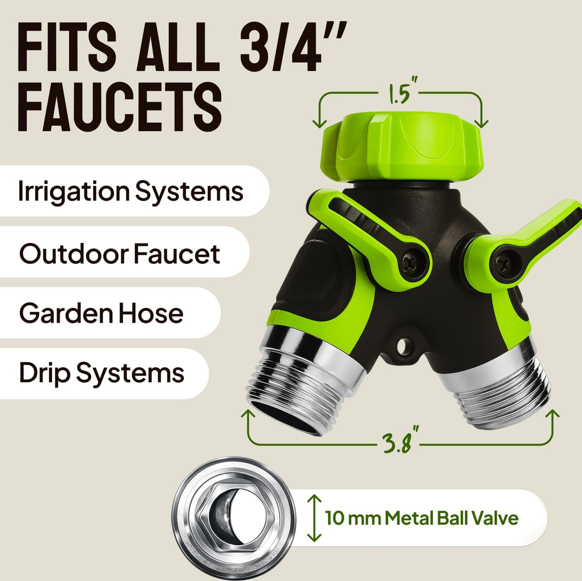 2 Way Hose Splitter Heavy Duty - Metal Y Garden Hose Splitter with Shutoff Valves, Brass Outdoor
