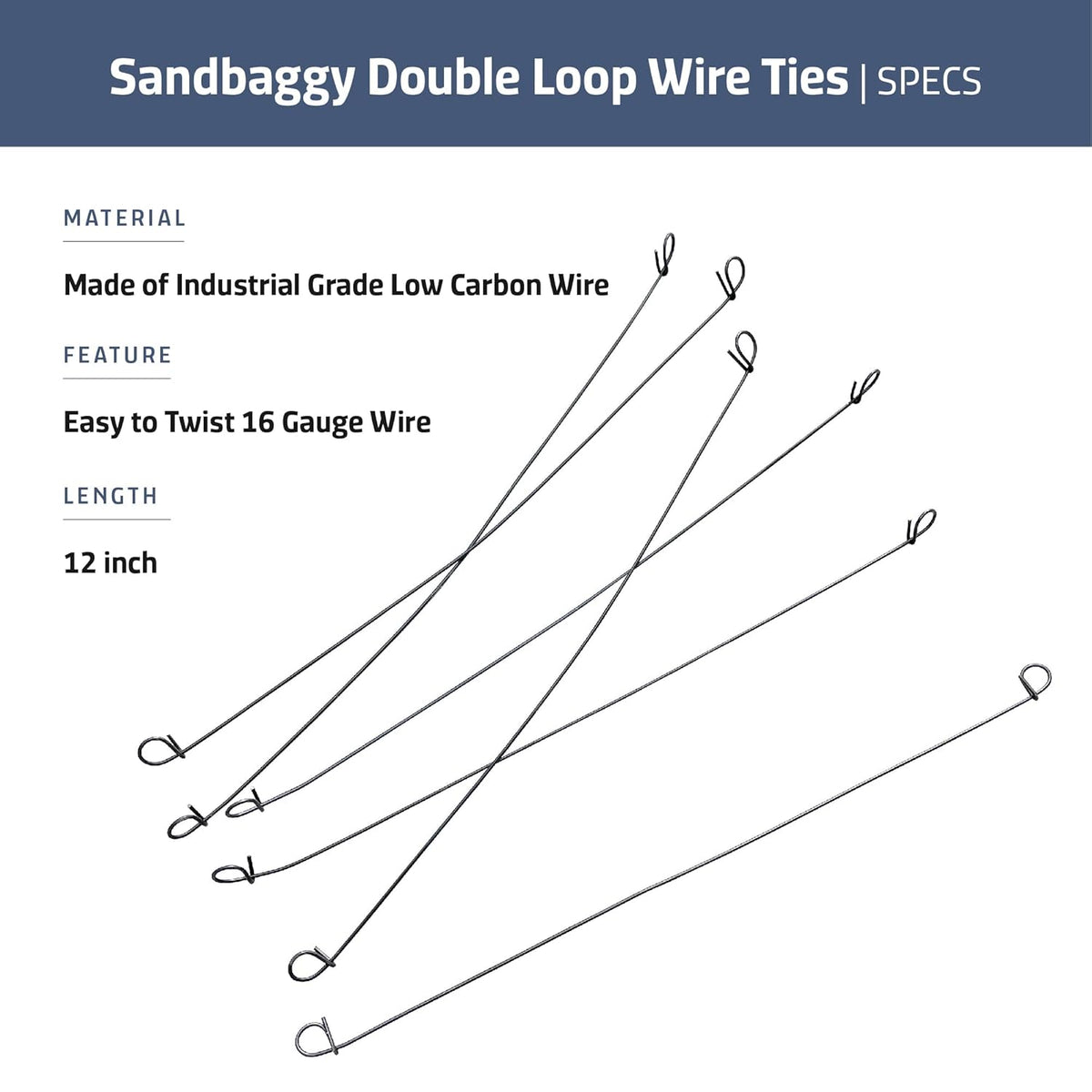 Sandbaggy Double Loop Rebar Wire Bar Ties | 16 Gauge | Made of Industrial Grade Wire | Great for