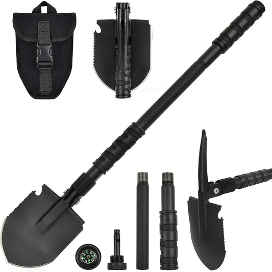 Camping Shovel, (24.21'') Survival Off Road E Tool Folding Shovel with Pickaxe, Portable Bag, High