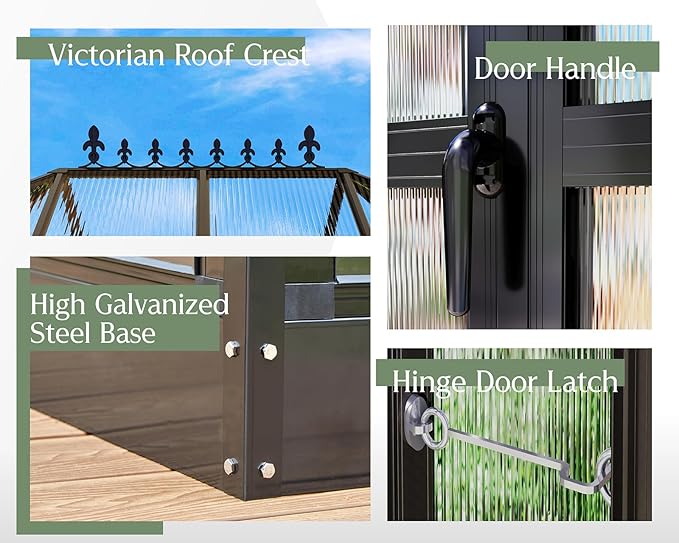 Jocisland 14x9.5x9 FT Outdoor Aluminum Greenhouse with Quick Connect Fittings, 6 FT Height Double