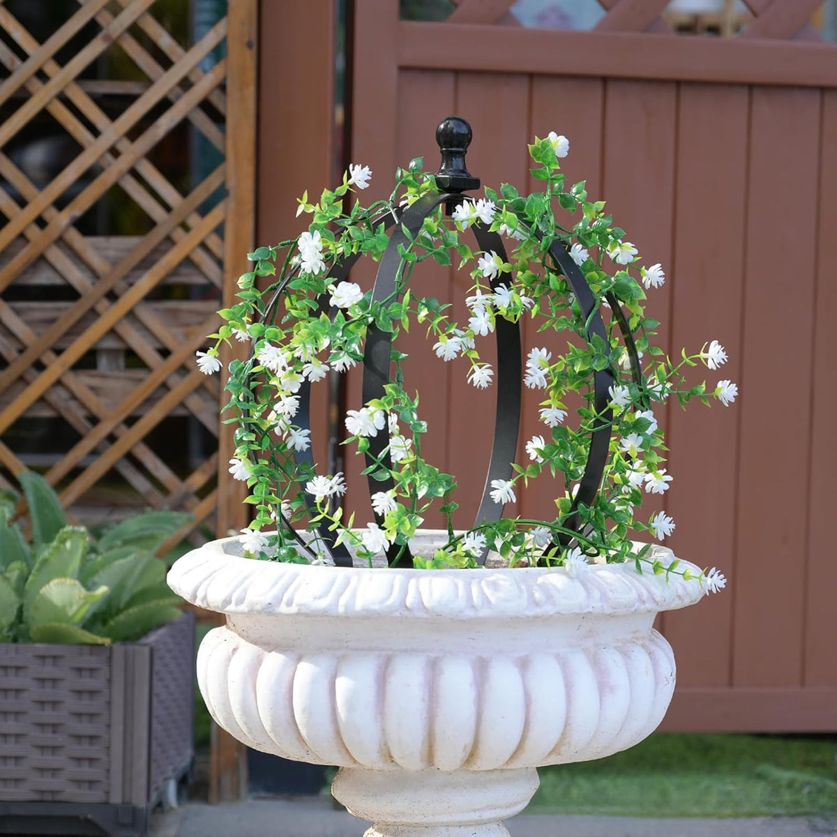 Metal Garden Trellis - 12.6" x 17.5" Durable Black Powder Coated Obelisk for Climbing Plants, Ideal