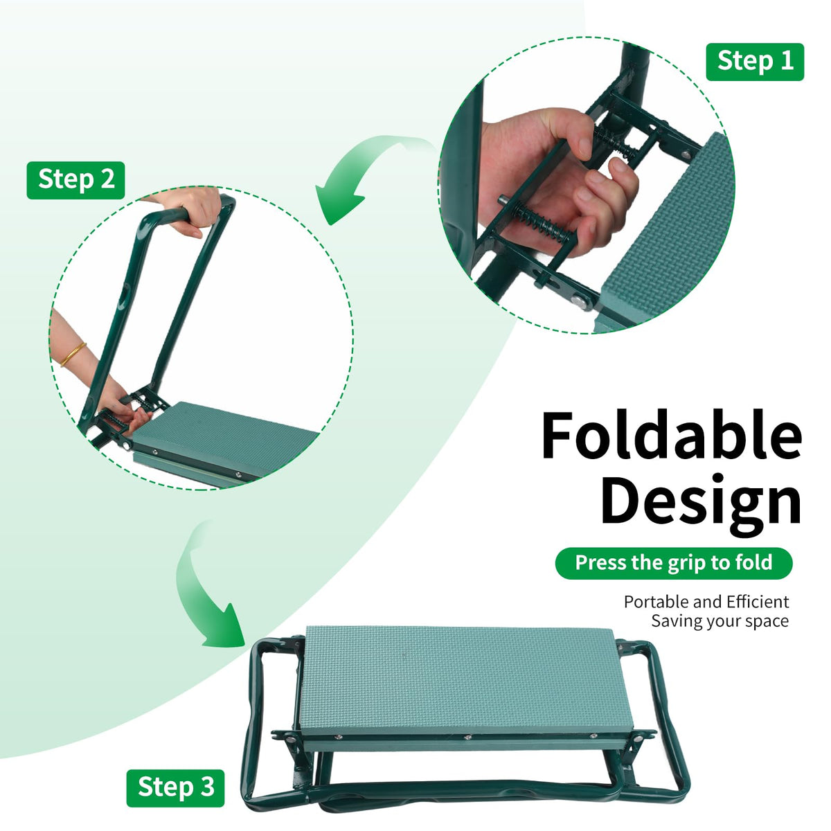Portable Foldable Garden Kneeler and Seat with Tool Pouch & EVA Pad