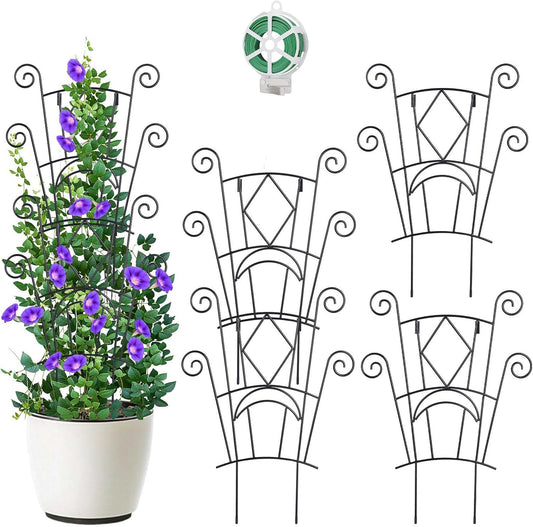 4 Pack Stackable Metal Plant Trellis for Climbing Plants Outdoor/Indoor - Sturdy Garden Trellis for