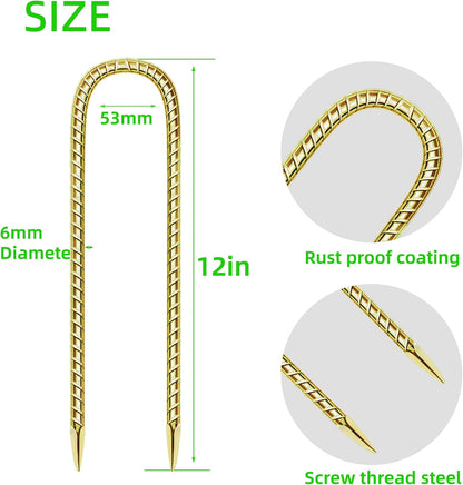 22 Pack 12 Inch Rebar Stakes Anti-Rust Galvanized Steel U Shape Hook Strong Ground Anchors for