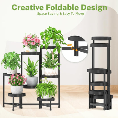 iDavosic.ly 7 Tier Folding Plant Stand Indoor Outdoor with Plastic Tray, Tiered Corner Flower