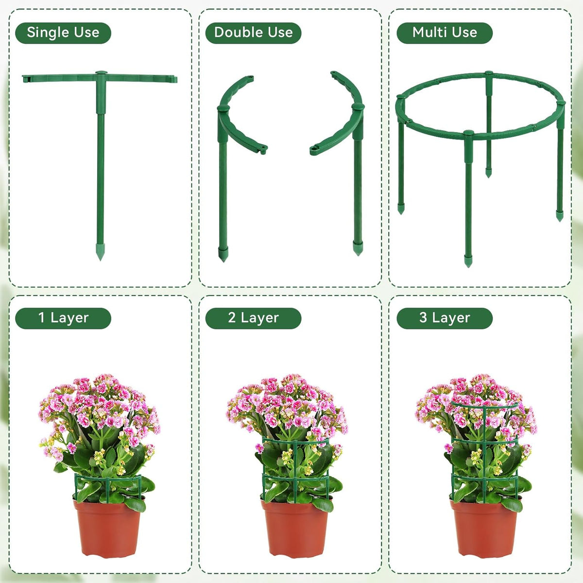 12 Pack Plant Support Stakes, 6.3 x 5.9 Inch Plastic Plant Cage Holders, Half Round Plants Support