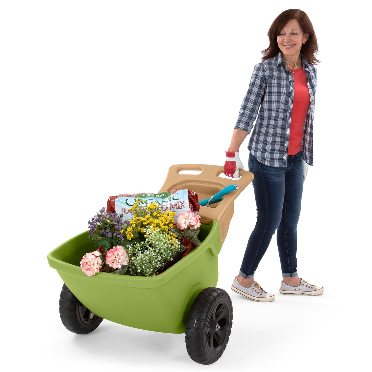 Simplay3 Easy Haul Durable Wheelbarrow with Garden Tool Storage Tray - Large Easy Turn Wheels