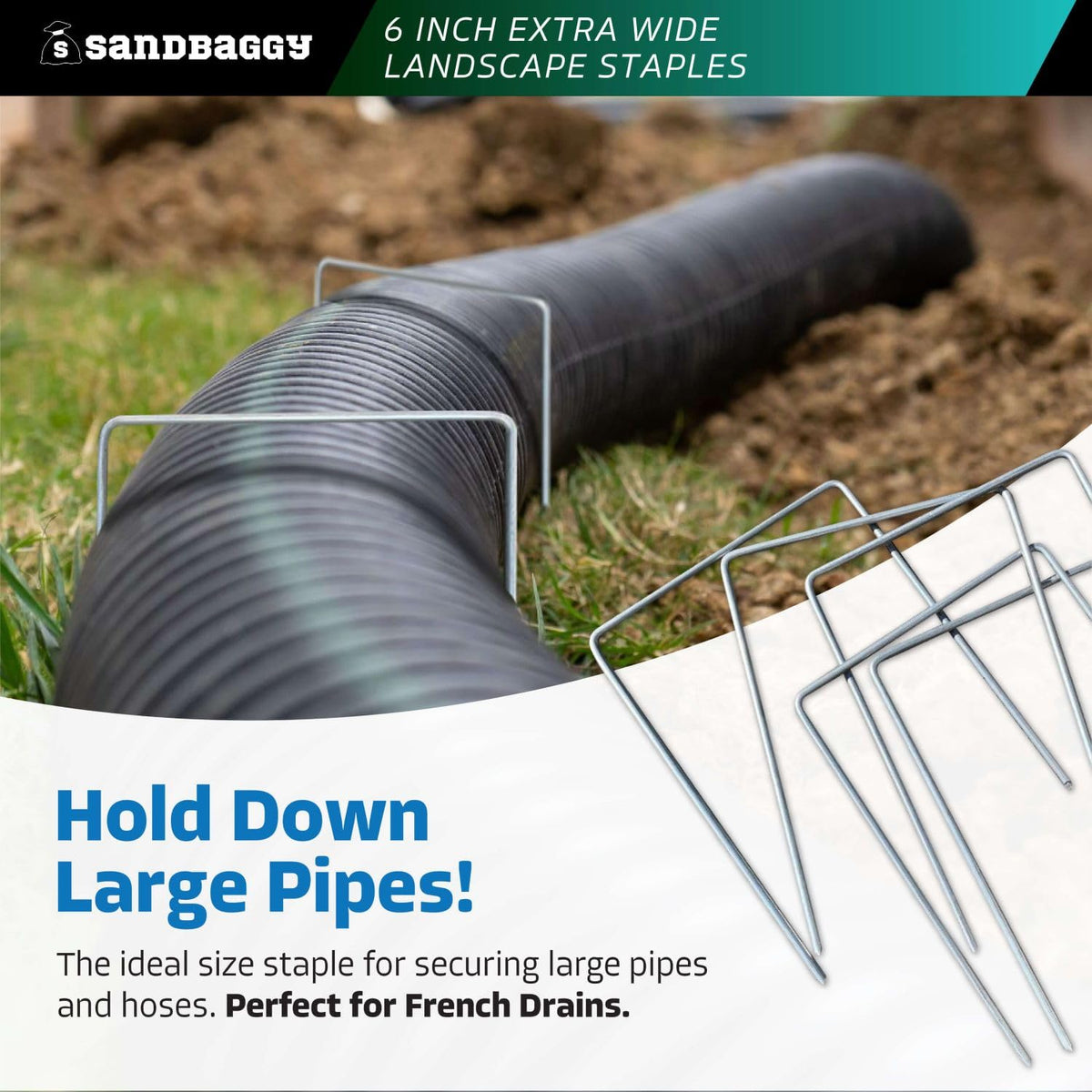 Sandbaggy 6" Wide Landscape Staples - Extra Heavy Duty: 7 Gauge Galvanized Steel - Hold Down Pipes