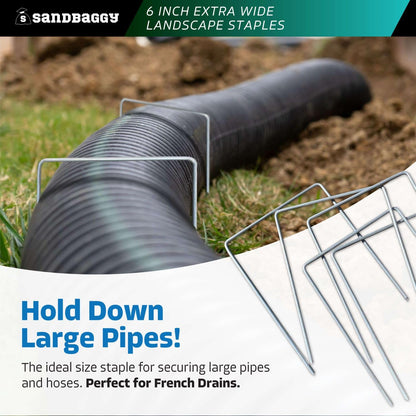 Sandbaggy 6" Wide Landscape Staples - Extra Heavy Duty: 7 Gauge Galvanized Steel - Hold Down Pipes