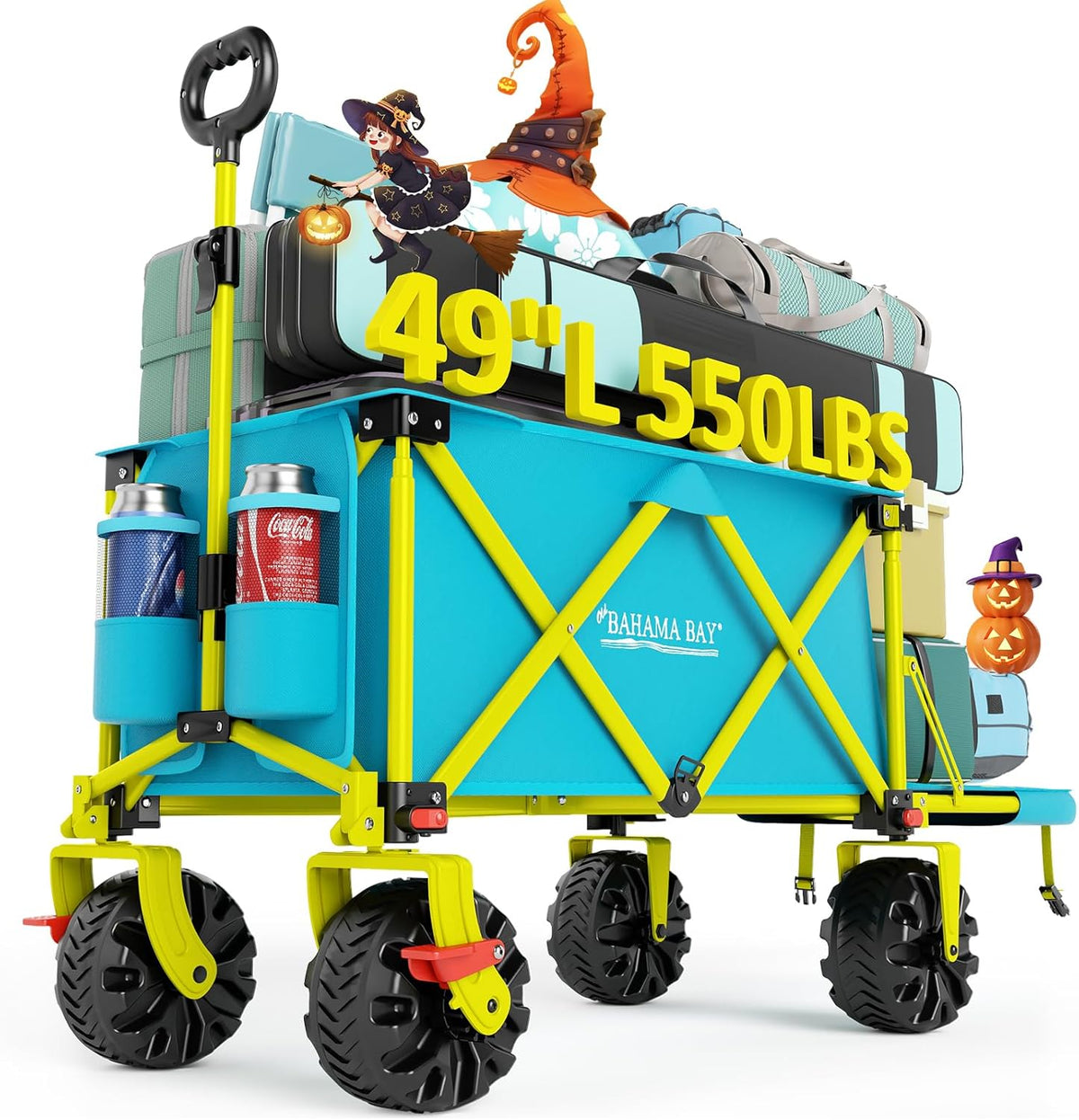 Old Bahama Bay 550lbs Extra Long 49" L Beach Wagon with Big Wheels with Brake for Sand, Collapsible