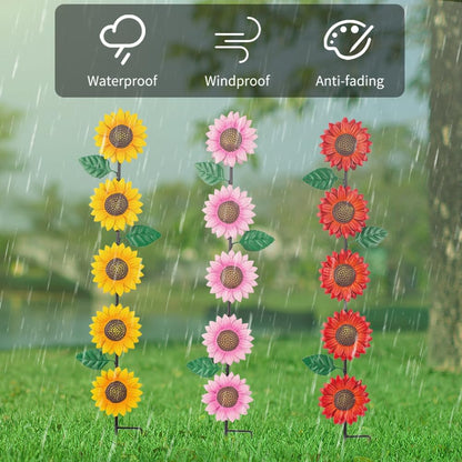 Garden Decor for Outside,3 Pack Sunflowers Metal Yard Art Decorative Garden Stakes,Metal Flowers