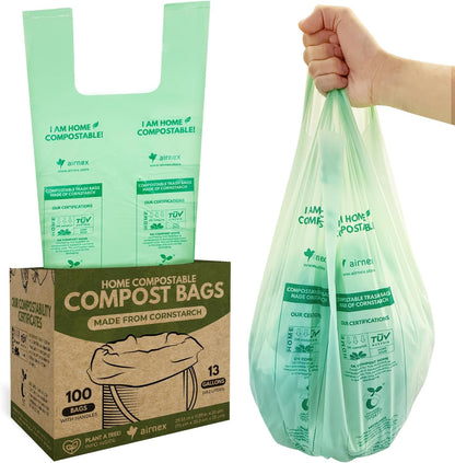 Compost Bags for Countertop Bin -Compostable Trash Bags made of Cornstarch - Leakproof & Tear