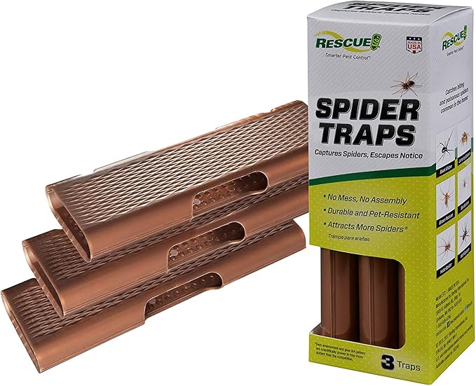RESCUE! Spider Traps – Catches Brown Recluse, Hobo Spiders, Black Widows & Wolf Spiders - 3 Pack (9