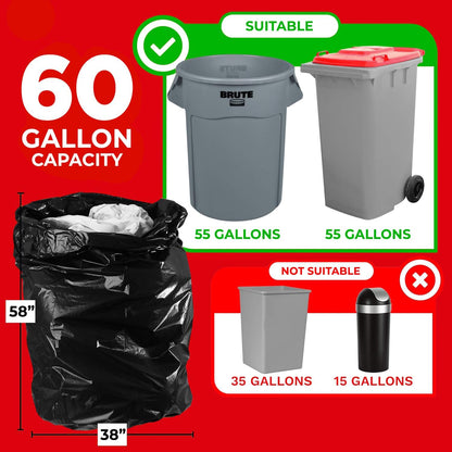 ToughBag 55 Gallon Trash Bags, 2.5 Mil Contractor Bags - 50 Count, Large 55-60 Gallon Trash Can