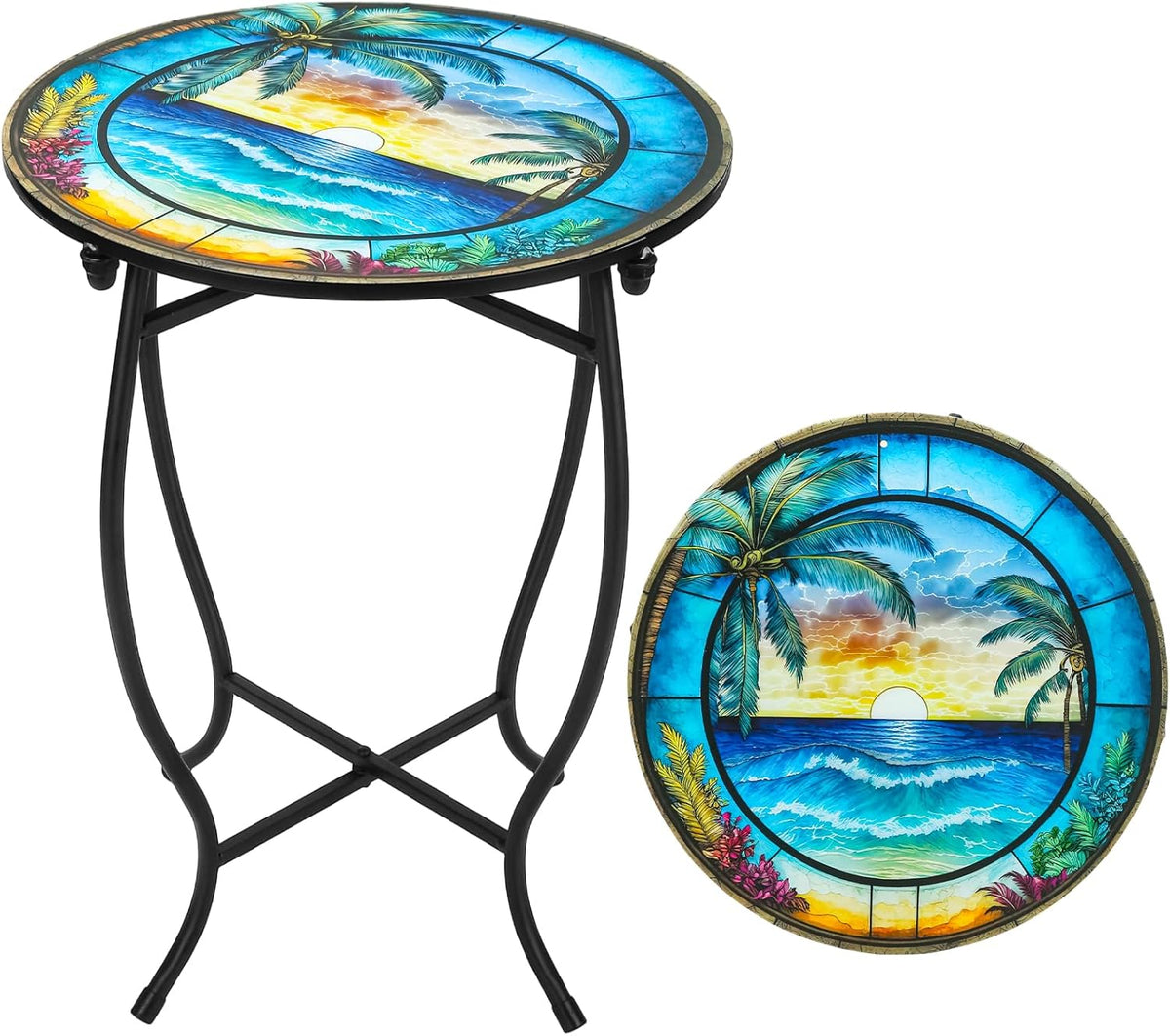 Patio Side Table, 14 Inch Weather Resistant Metal Side Table，Side Table for Patio Yard Porch