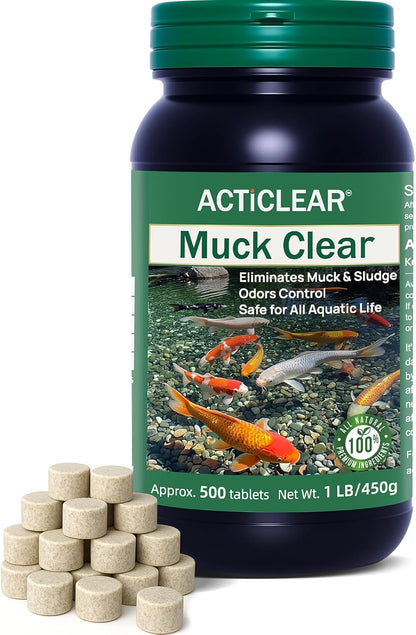 Muck Clear – Natural Pond Sludge Treatment, 500 Tablets for Ponds, Fountains & Bird Baths