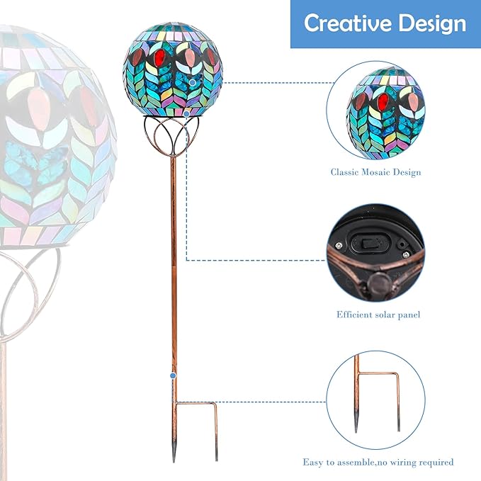 Afirst Solar Outdoor Garden Lights Decorative - Mosaic Solar Stakes Gazing Ball Waterproof Outdoor